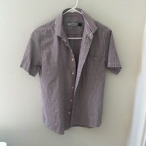 Topman gingham burgundy short sleeve button up shirt
